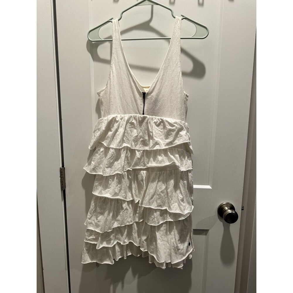 NWT Tommy Girl Womens White Tiered Ruffle Dress Sleeveless V Neck Mini Medium